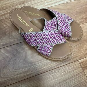 Ilari Sartori Woven Slide Sandals Made in Italy Leather Purple Tan Women’s 8.5